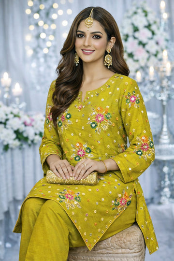 Premium Silk Mirror Embroidered Unstitched Suit for Festive Wear