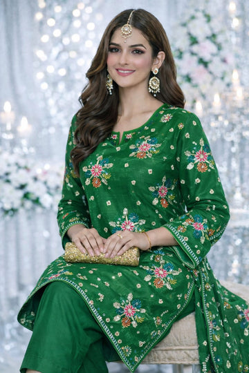 Premium Silk Mirror Embroidered Unstitched Suit for Festive Wear