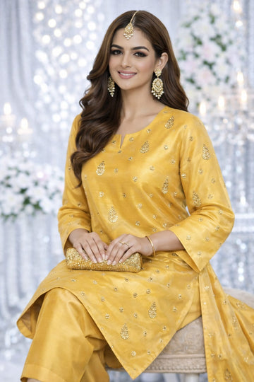 Premium Silk Mirror Embroidered Unstitched Suit for Festive Wear